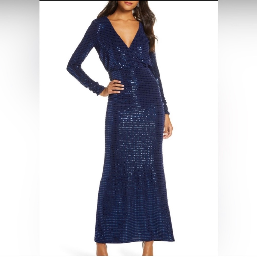 Vince Camuto• V Neck Full Length Blue sequins sparkle Evening Dress NWT $298
